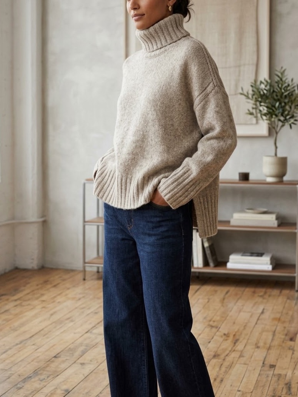NWOT Vince Chunky Knit Turtleneck Sweater in Neutral Oatmeal Beige - Size XS